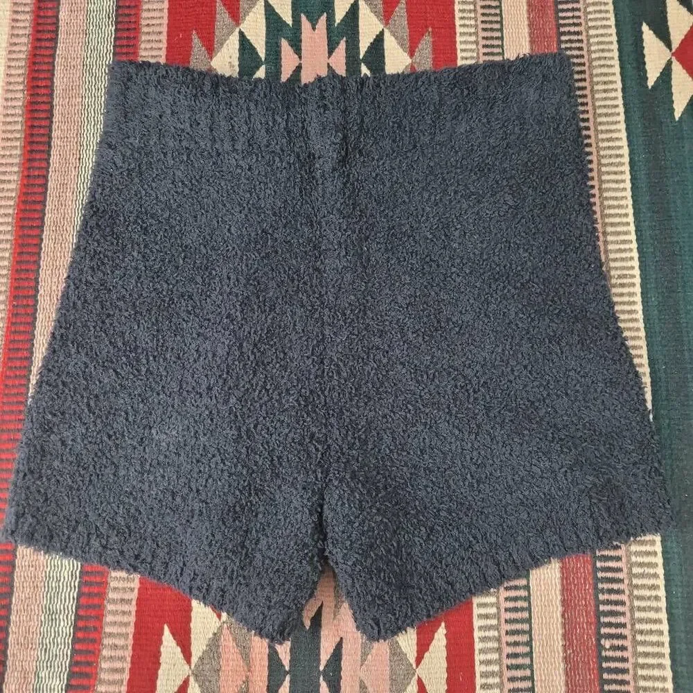 Skims Cozy Knit Teddy Shorts Sz L/XL Onyx Black Pull On High Rise Plush‎ Lounge